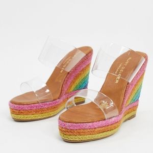 Kurt Geiger London Ariana rainbow wedge mule sandal sz 9.5